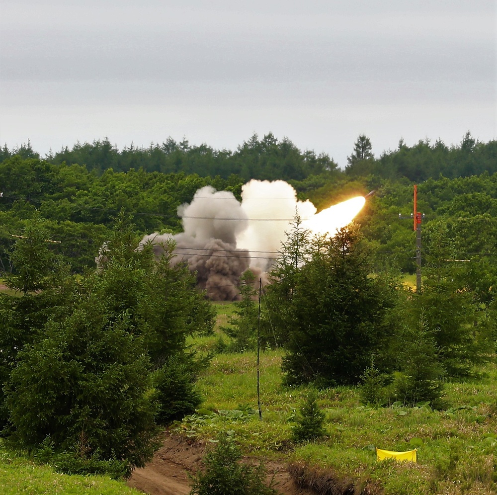 U.S. Army HIMARS and JGSDF MLRS live fire at Yausubetsu Training Area during exercise Orient Shield 21-2