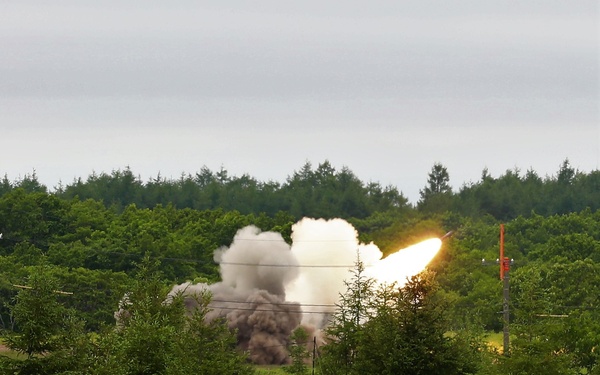 U.S. Army HIMARS and JGSDF MLRS live fire at Yausubetsu Training Area during exercise Orient Shield 21-2