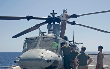 Helicopter Maintenance on San Antonio's Flight Deck