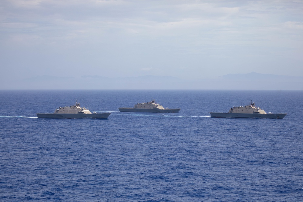 Three Freedom-Variant Littoral Combat Ships Operate Together During 4th of July