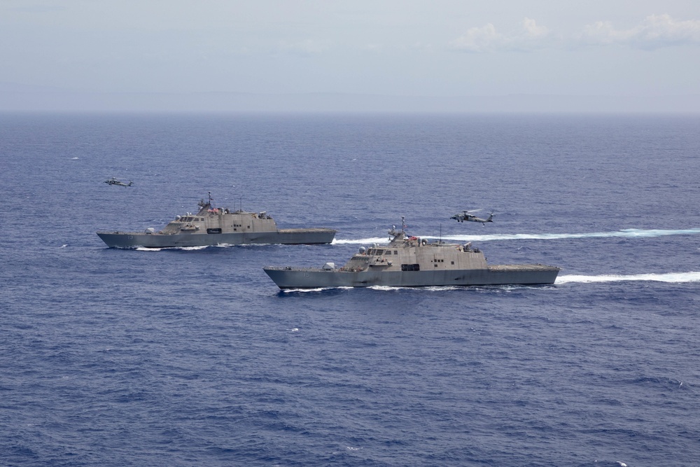 Three Freedom-Variant Littoral Combat Ships Operate Together During 4th of July