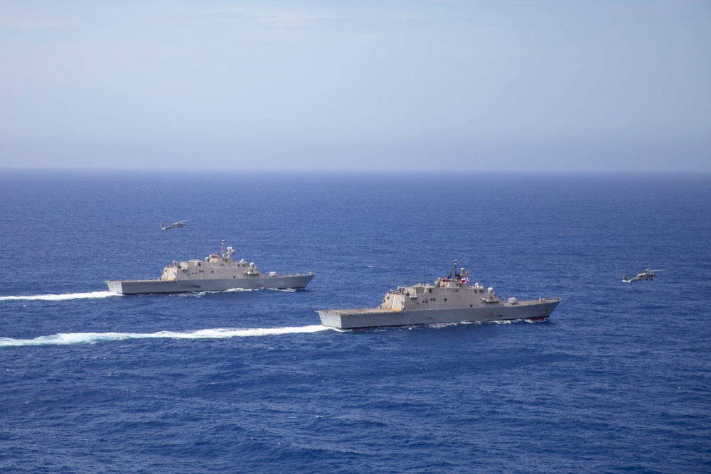 Three Freedom-Variant Littoral Combat Ships Operate Together During 4th of July