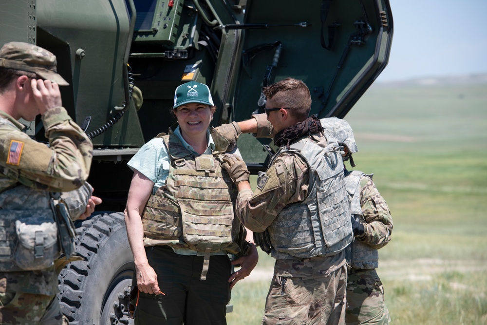 Wyoming Governor Mark Gordon and other distinguished guests visit the Camp Guernsey training area to experience a live-fire exercise with the Wyoming Army National Guard