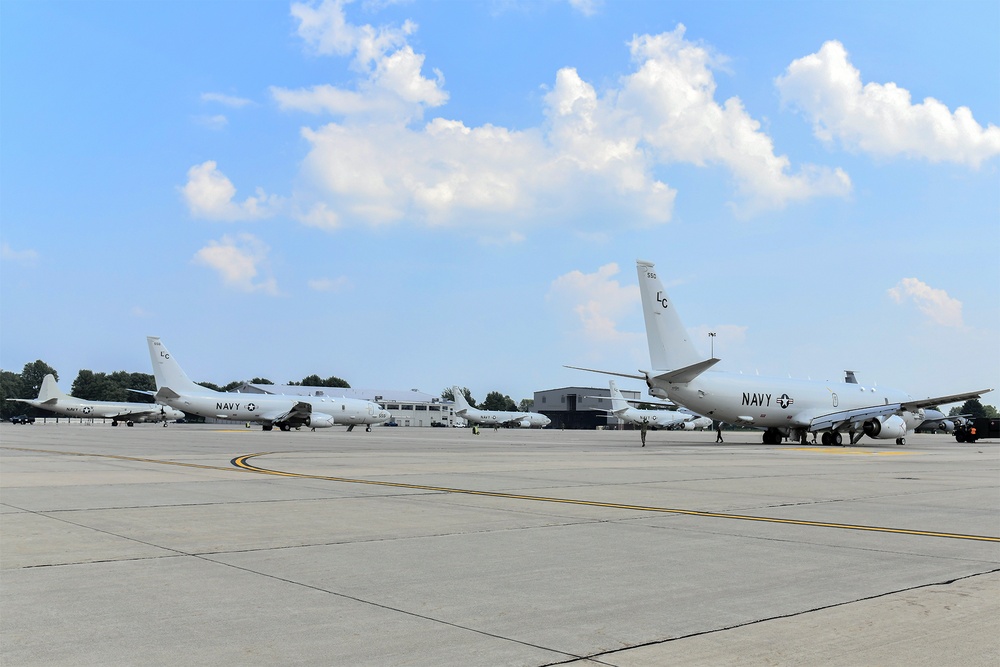 Aircraft from Naval Air Station Jacksonville, Florida take shelter at Selfridge ANG Base, Michigan