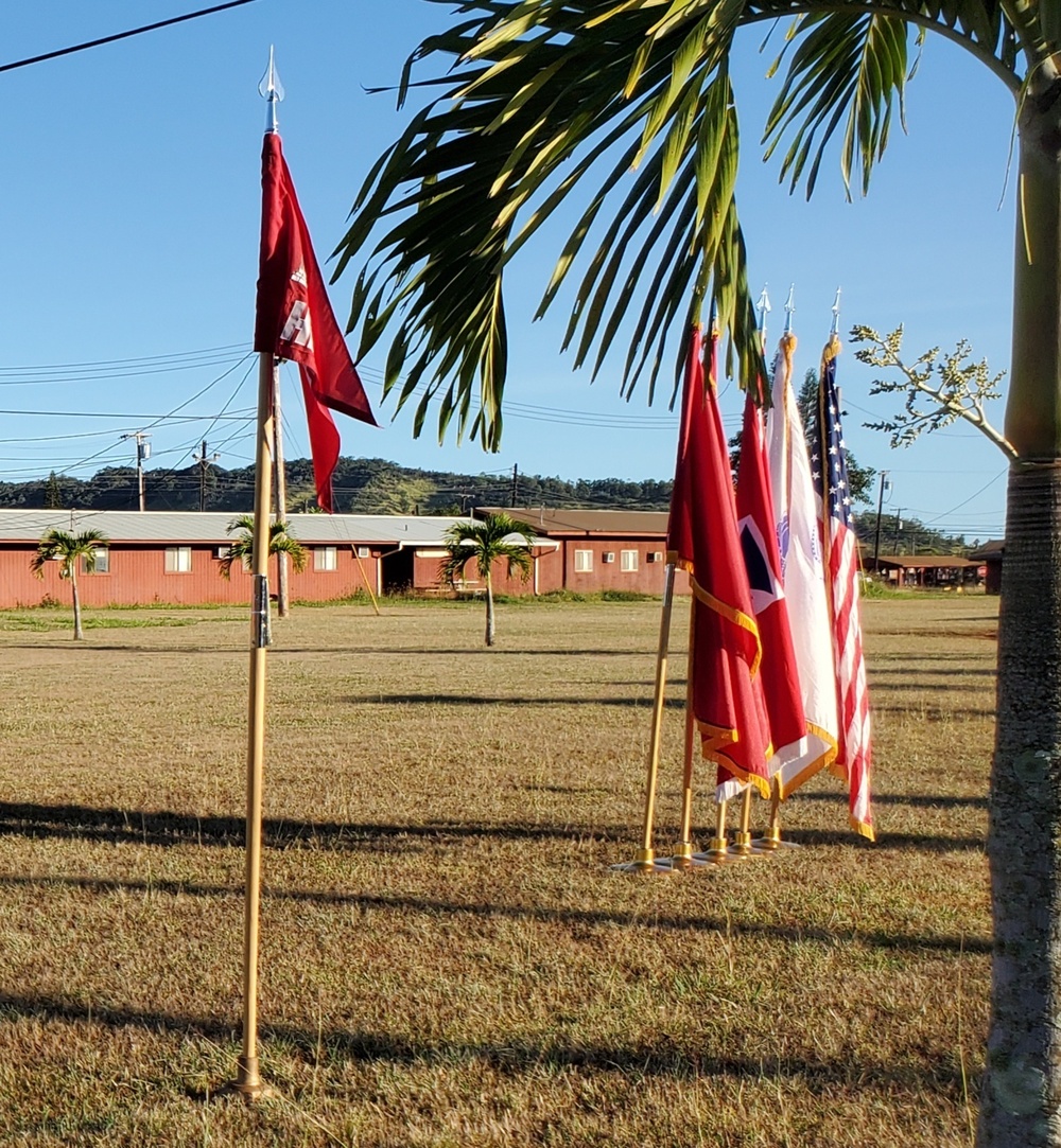 412th TEC and additional honored colors fly at Schofield Barracks.