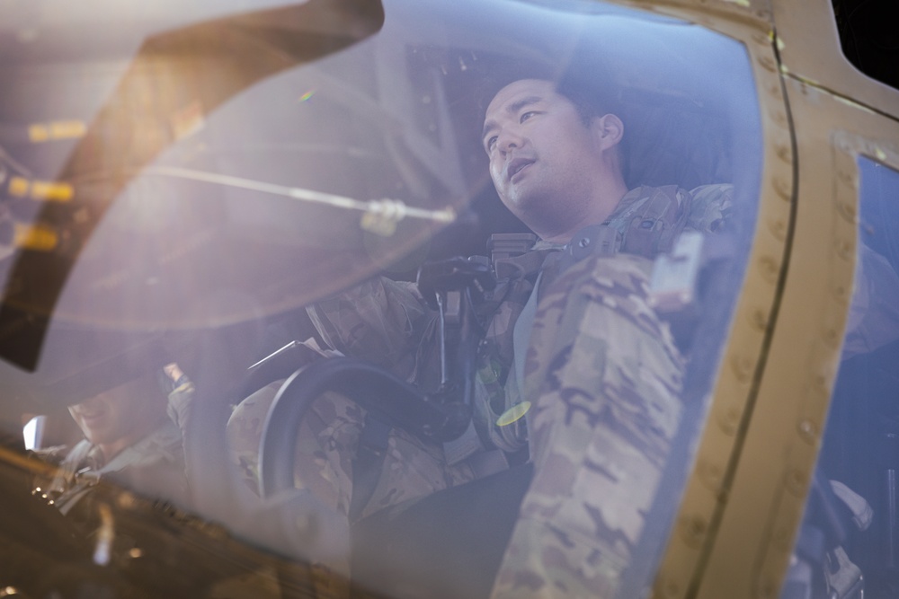 Warrant Officer One Eugene Park prepares for take off