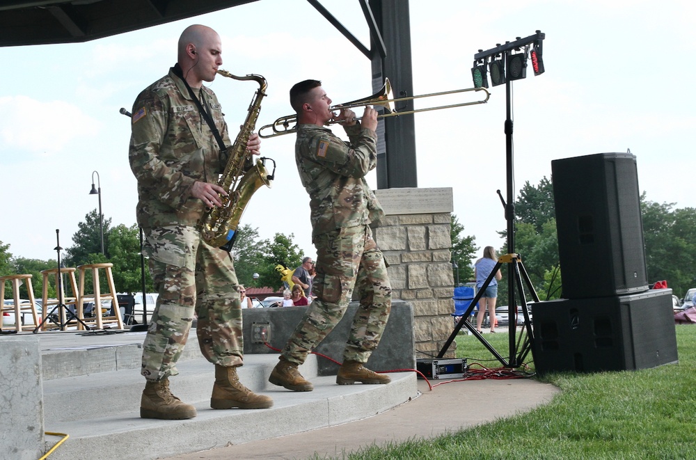 Spc. Jordan Elliff, musician and Spc. Randy Andrews, musician with the 34th Army Band, Sidewinders