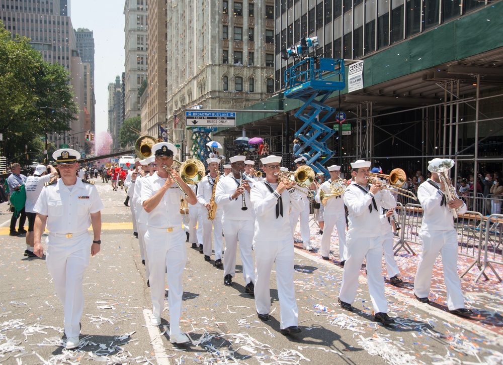 The U.S. Navy Band participates in the Hometown Heroes Ticker Tape Parade