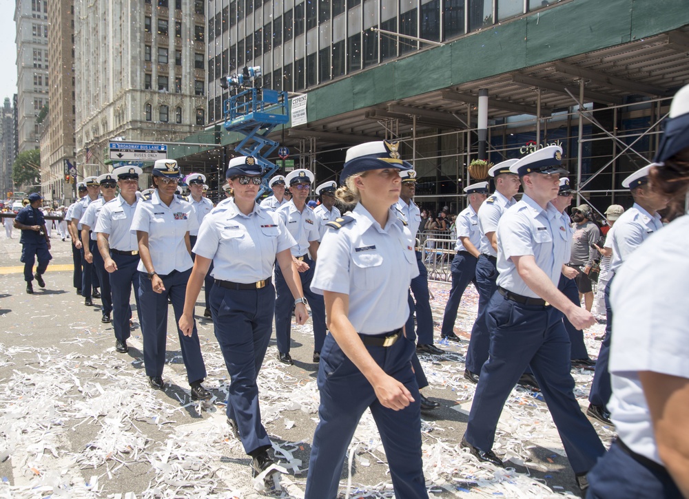 U.S. Coast Guardsmen March During the New York City Hometown Heroes Ticker Tape Parade