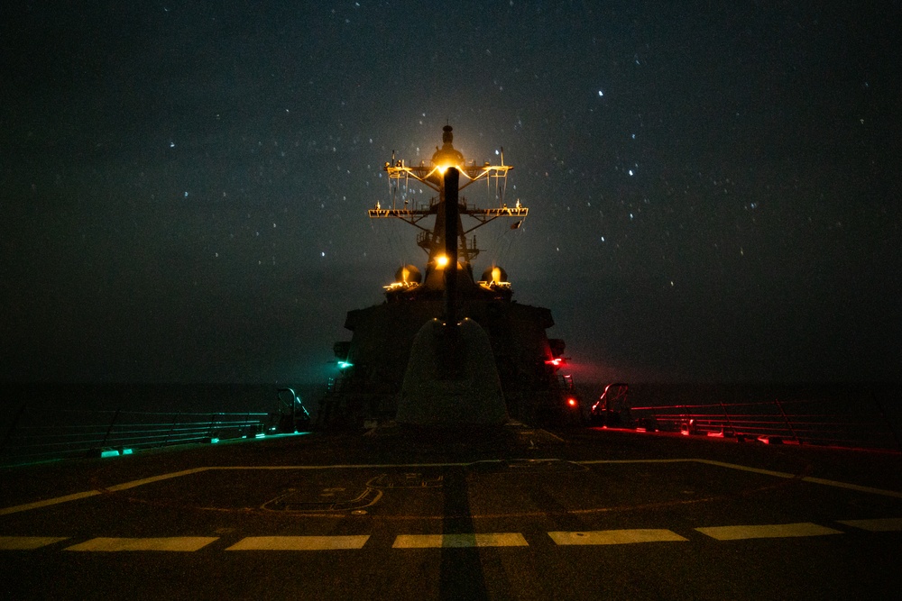 USS MAHAN Night Transit