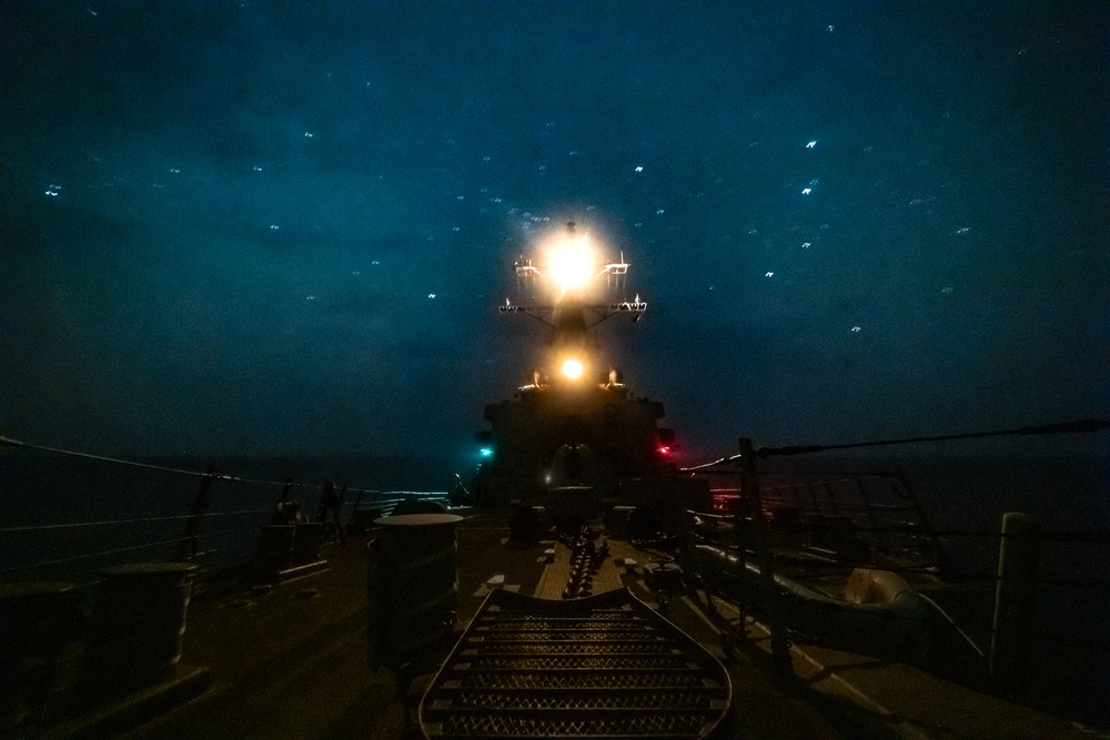 USS MAHAN Night Transit