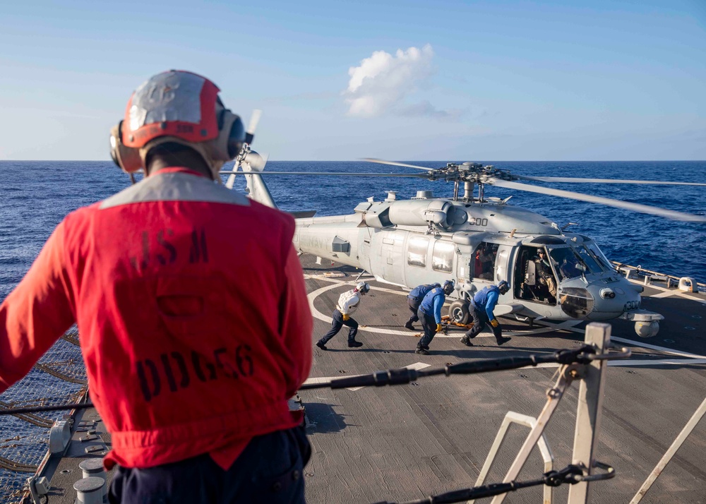 Sailors Prepare to Chock and Chain Helicopter