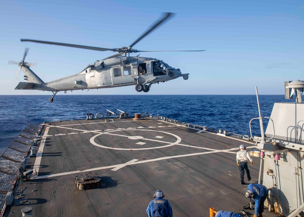 Helicopter Takes Off From USS John S. McCain