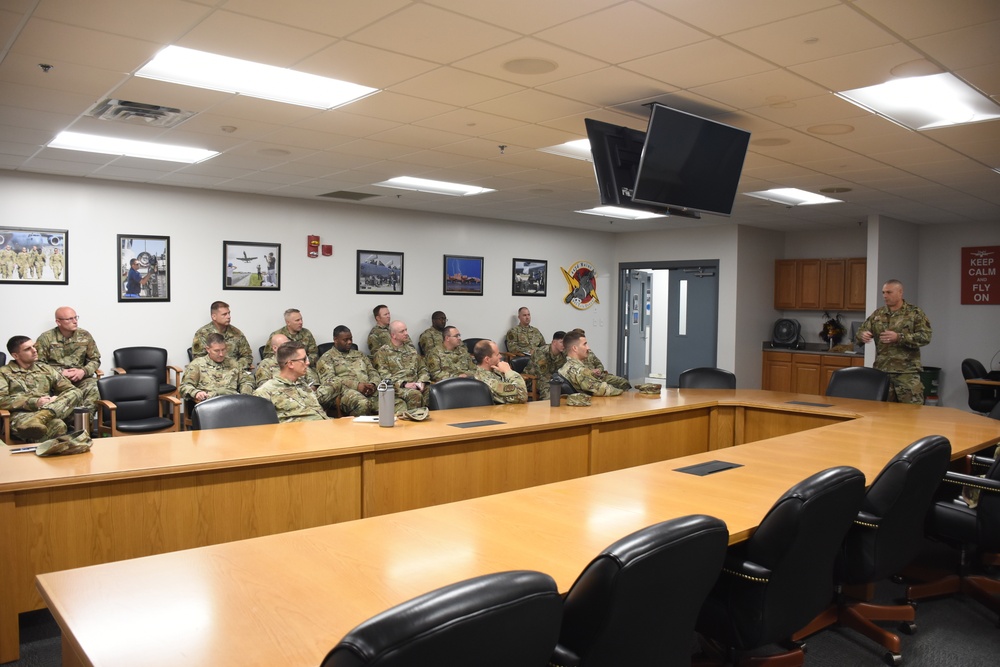 Enlisted Leaders from the 442d Maintenance Group host monthly professional development briefing for Airmen