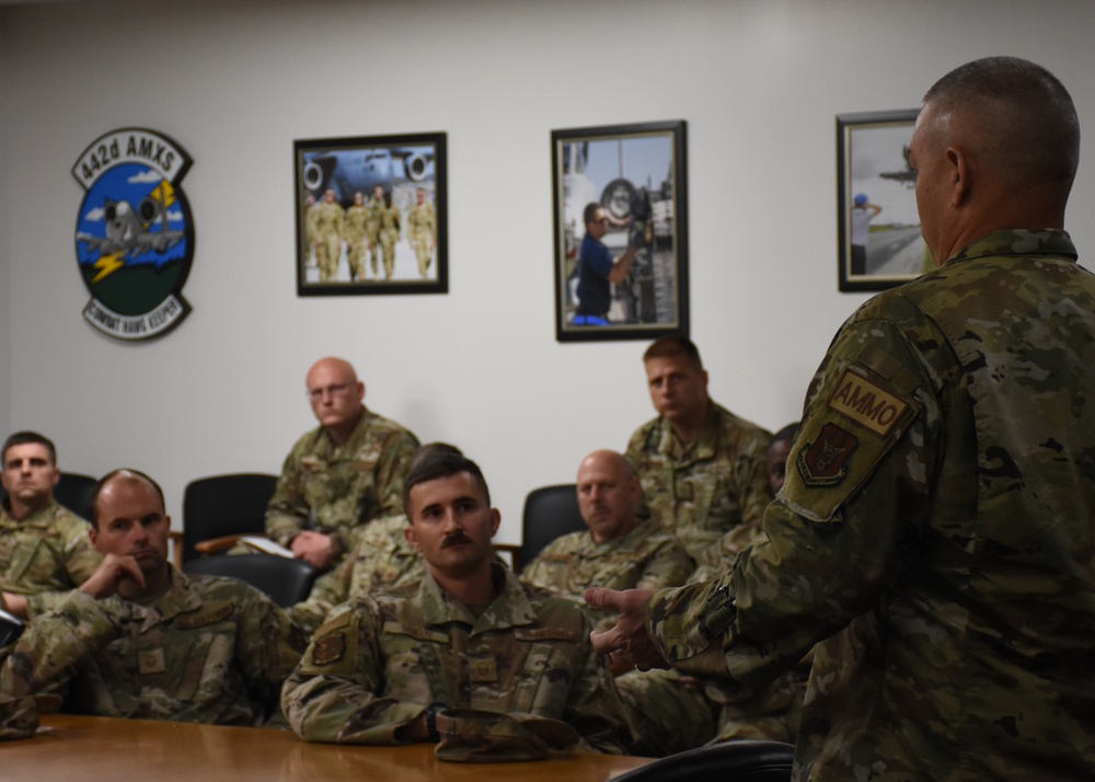 Enlisted Leaders from the 442d Maintenance Group host monthly professional development briefing for Airmen