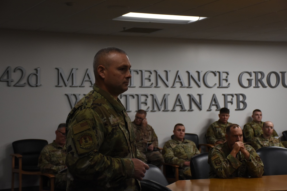 Enlisted Leaders from the 442d Maintenance Group host monthly professional development briefing for Airmen