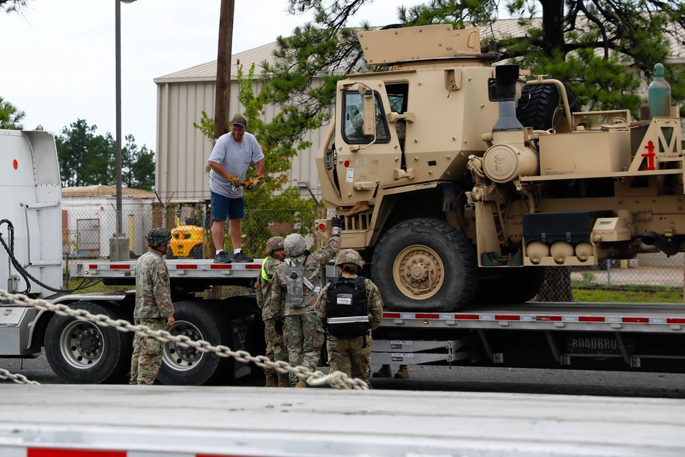 Arkansas Army National Guardsmen perform line haul operations at JRTC