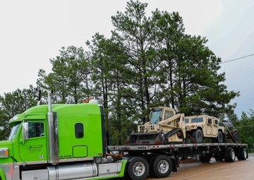 Arkansas Army National Guardsmen perform line haul operations at JRTC