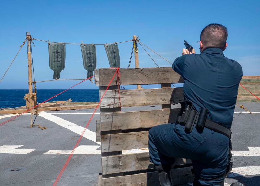 Sailor Fires Pistol During Small Arms Familiarization Course
