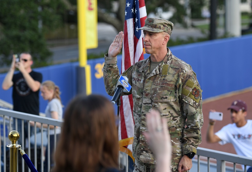 Keesler commander participates in Shuckers pre-game festivities