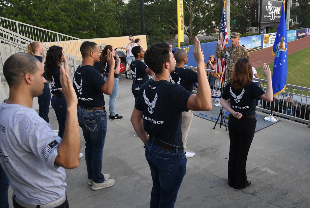 Keesler commander participates in Shuckers pre-game festivities