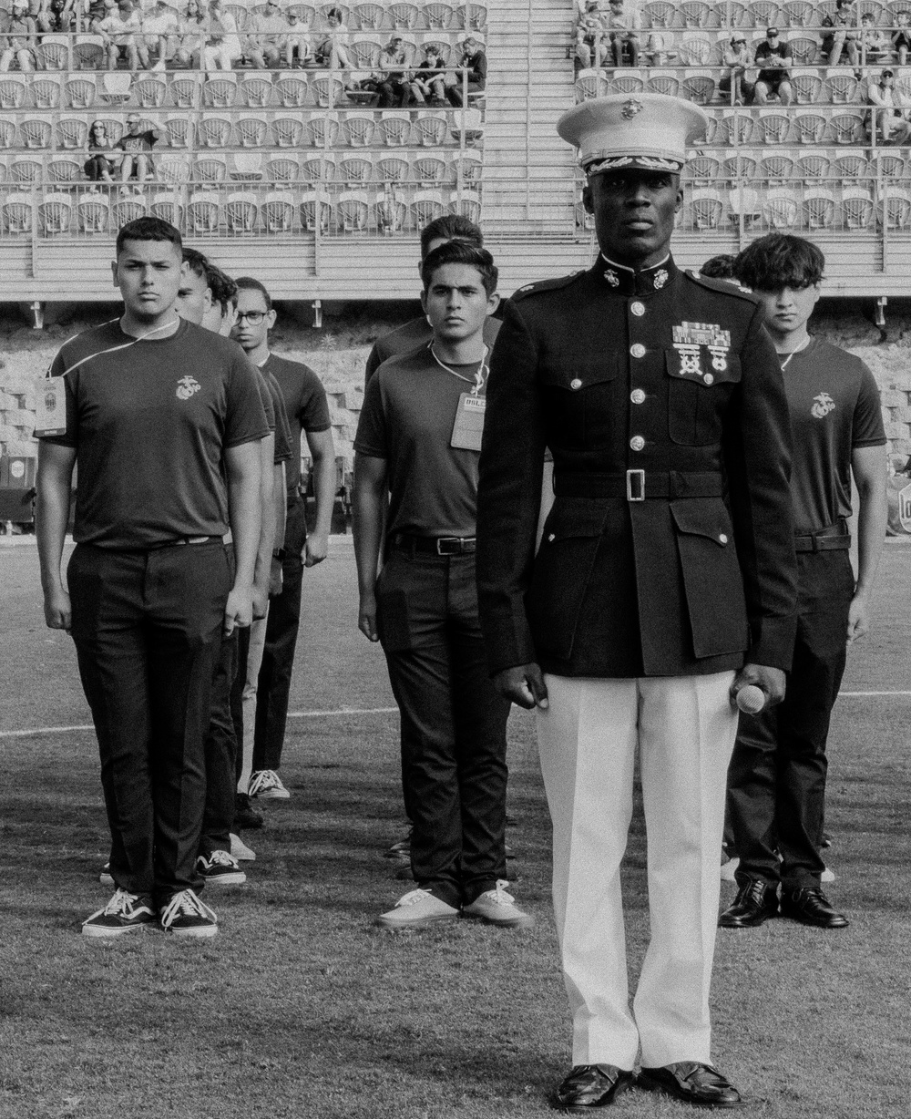 RS Orange County Future Marines participate in an oath of enlistment at San Diego Loyals game