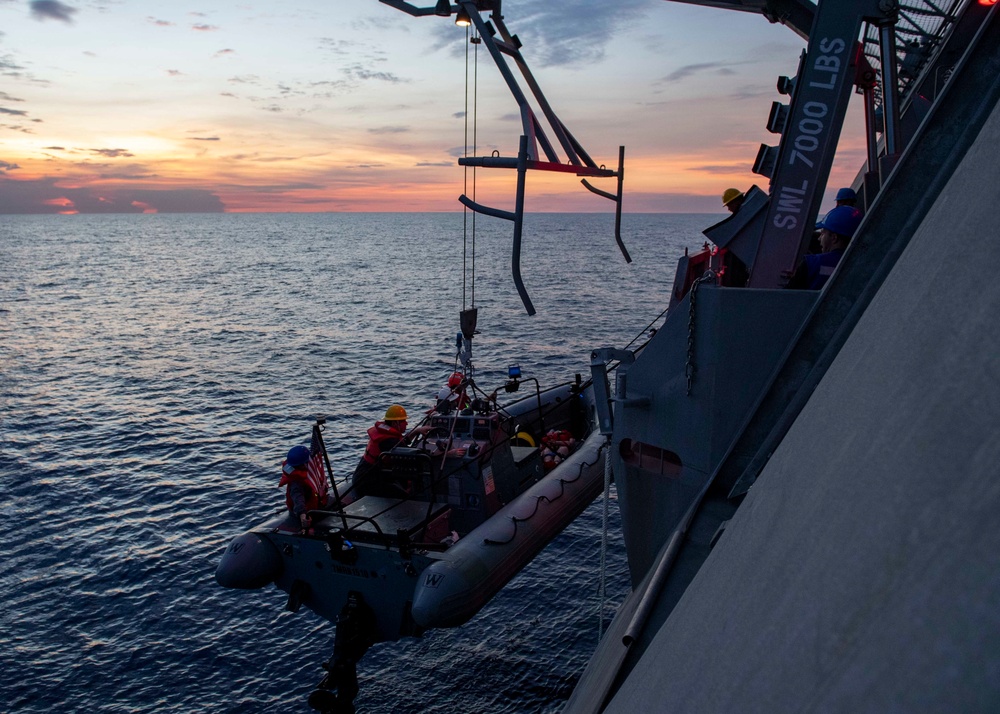 Man-Overboard Drill Aboard USS Charleston (LCS 18)