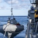 Sailors prepare to launch a ridged-hull inflatable boat (RHIB)