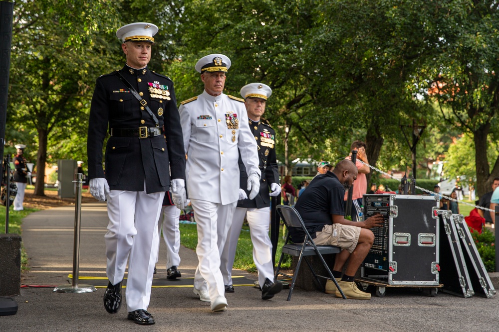 Marine Barracks hosts Naval Academy Superintendent at Sunset Parade