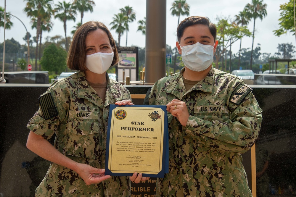 NMRTC San Diego Sailor Receives Star Performer Award