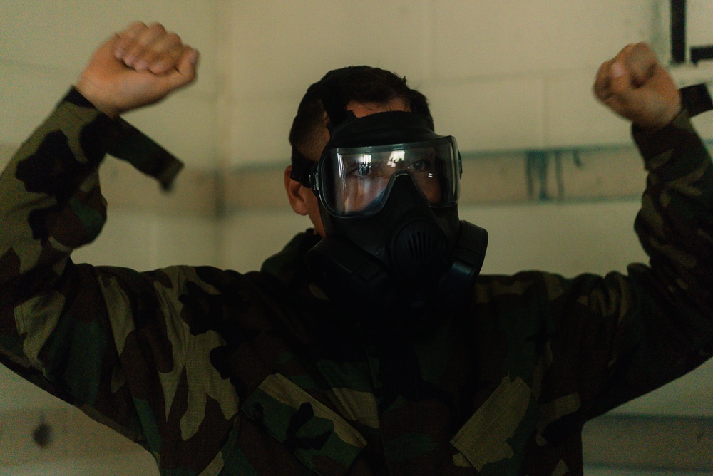 U.S. Marines with 26th MEU stay ready by conducting the Gas Chamber