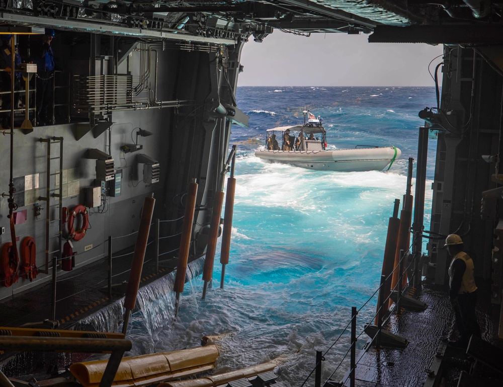 LEDET Coast Guardsmen Conduct RHIB Operations Aboard USS Billings