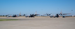 Air National Guard C-130s, MAFFS 6, 8 and 4, await launch orders July 14, 2021 at McClellan Air Tanker Base, Sacramento, Calif.
