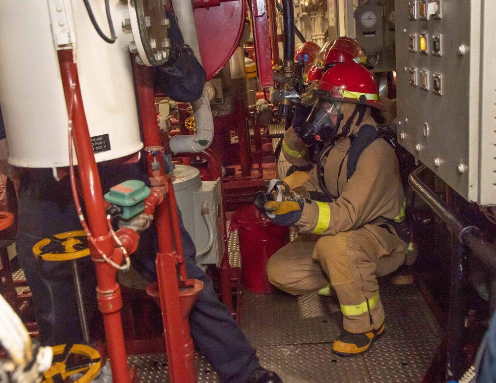 USS Kidd Conducts Damage Control Drill