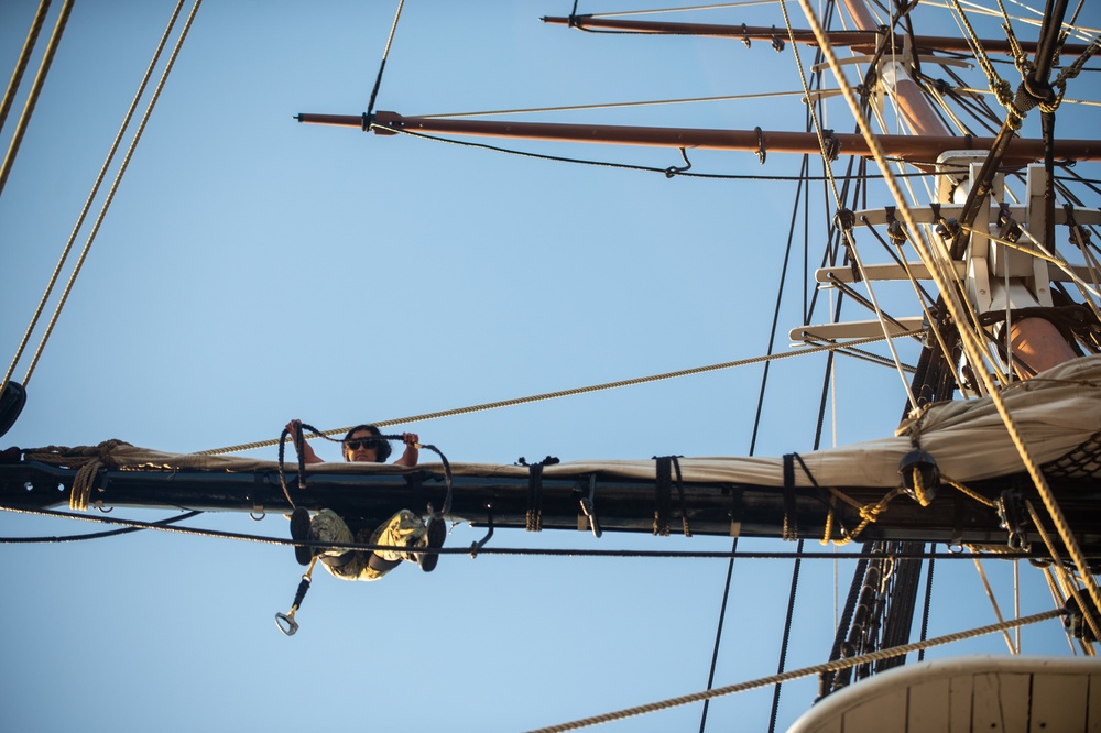 USS Constitution conducts sail stations