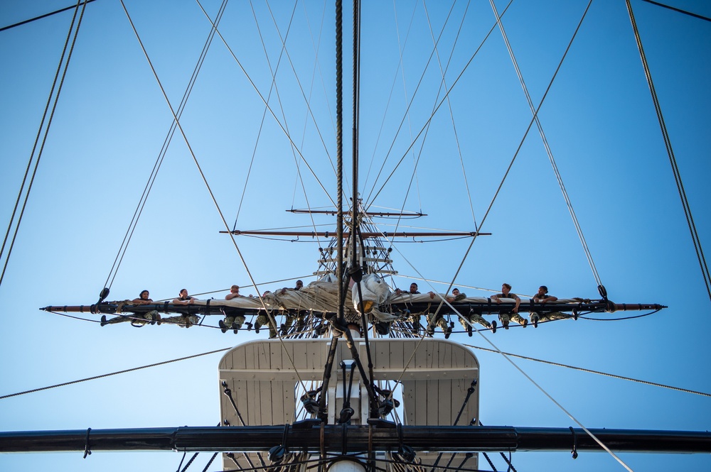 USS Constitution conducts sail stations