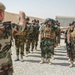 Peshmerga soldiers stand in formation