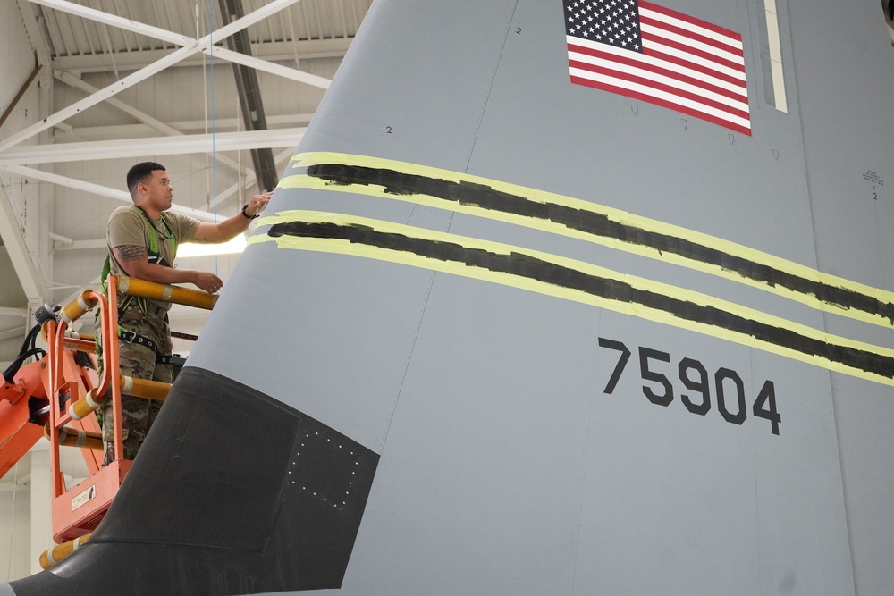 136th Airlift Wing prepares to paint their new C-130J aircraft