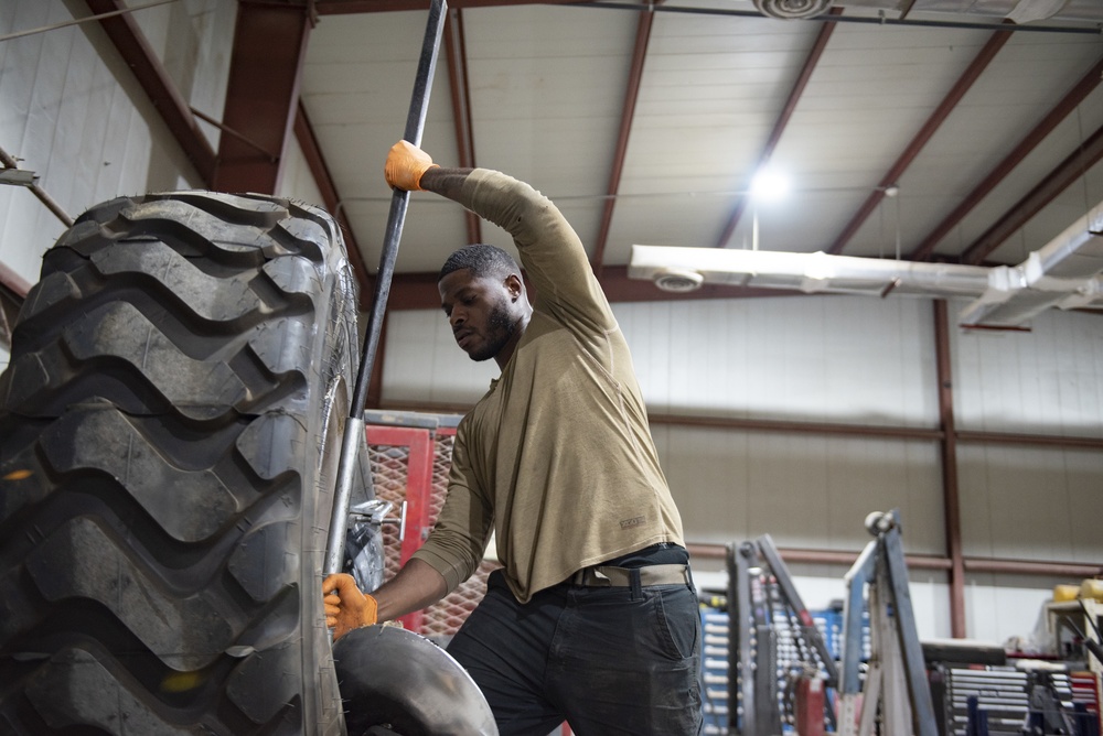 386th Expeditionary Logistic Readiness Squadron vehicle maintainers keep the fleet rolling
