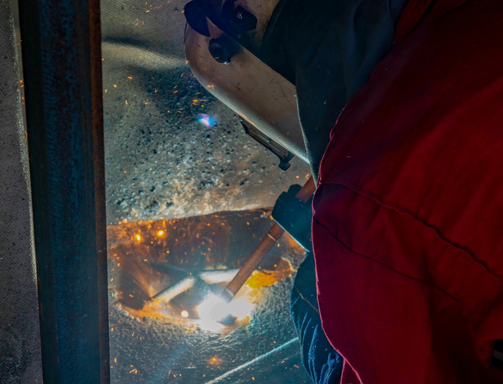 arc welding on the flight deck