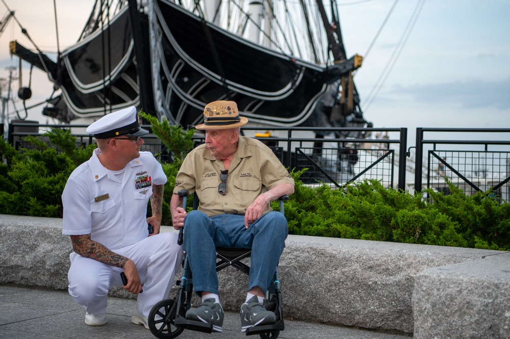 USS Constitution Sailors host, World War II veteran, son of Medal of Honor recipient and Patriot Flag