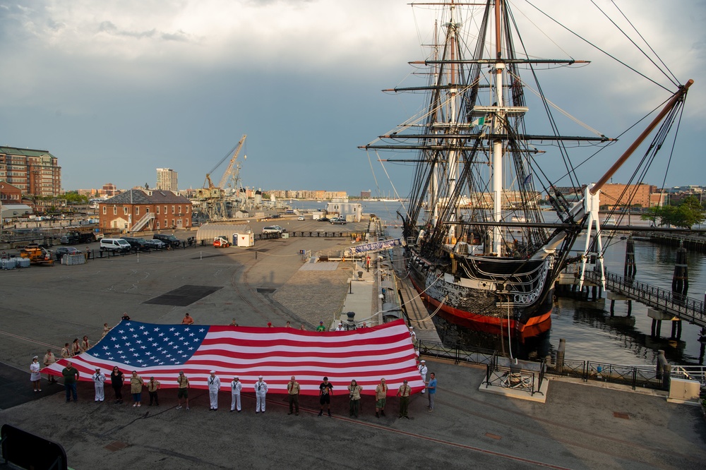 USS Constitution Sailors host, World War II veteran, son of Medal of Honor recipient and Patriot Flag