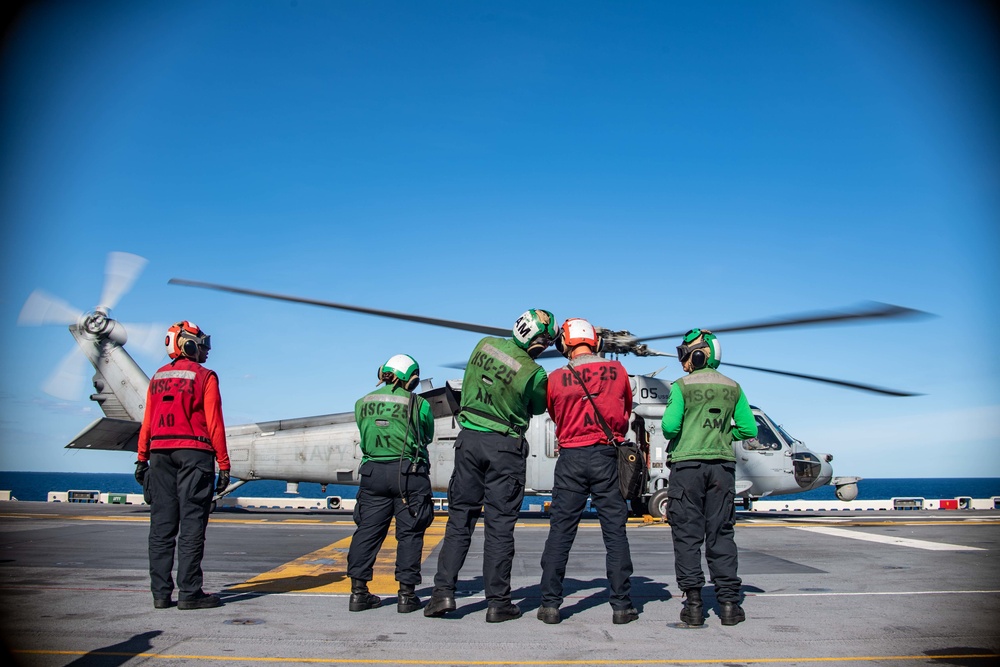 Sailors conduct flight operations on USS America (LHA 6)