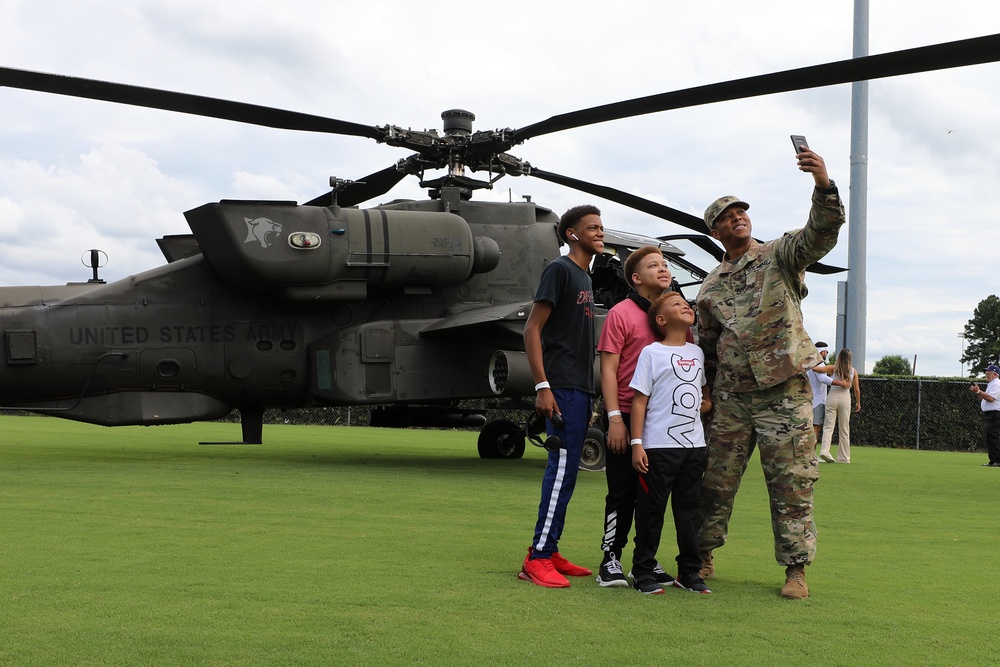 The USA Baseball Olympic Team hosts North Carolina National Guard Soldiers  at the USA Baseball National Training Complex in Cary, North Carolina, July  18, 2021. The Soldiers, during a ceremony before the