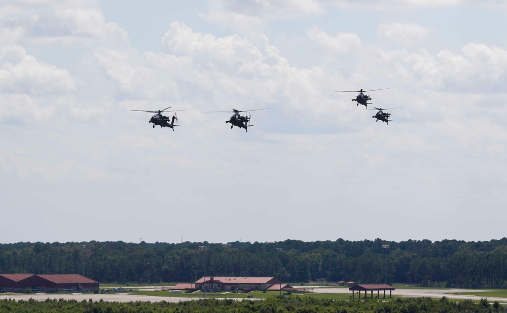 The 3rd Combat Aviation Brigade receives AH-64E Apache helicopters.