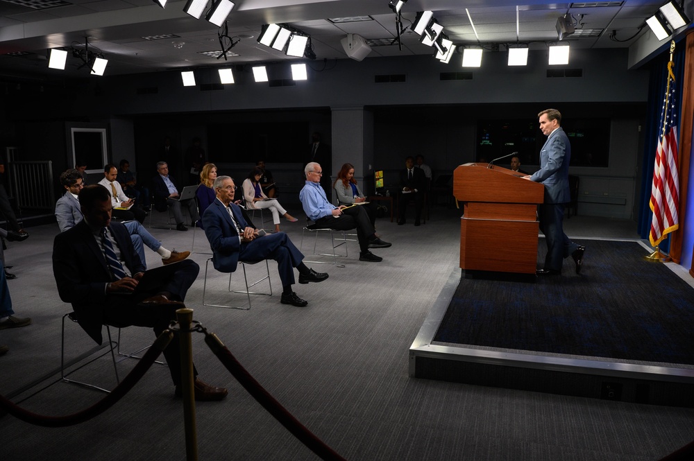 Pentagon Press Secretary John F. Kirby briefs the press