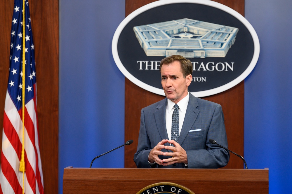 Pentagon Press Secretary John F. Kirby briefs the press