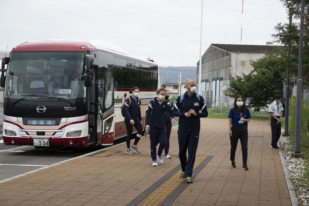 U.S. women's Olympic fencing team departs Iwakuni City