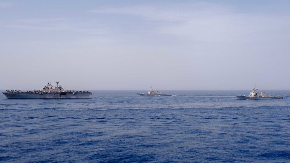Ronald Reagan Strike Group and Iwo Jima Expeditionary Strike Group conduct trilateral operations with the UK and Dutch Naval Forces assigned to Carrier Strike Group 21 in the Gulf of Aden