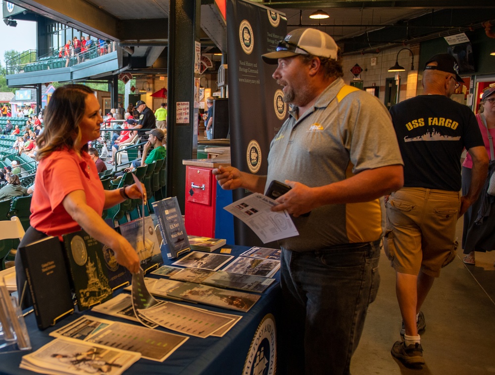 Naval History and Heritage Command attends Fargo-Moorhead RedHawks Baseball Game during Fargo Navy Week